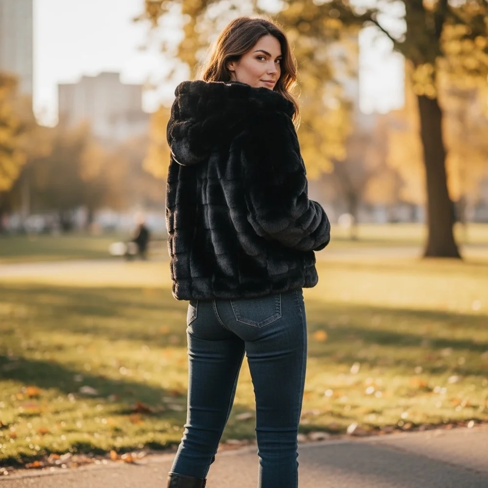 Women’s Faux Fur Hooded Jacket size M. NWT - Picture 3 of 13